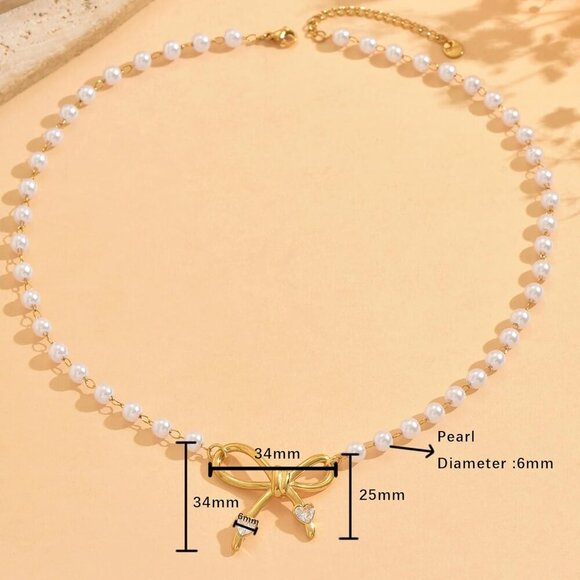🆕 Women Gold Bow Pearl Choker Necklace Dainty Fruit Charms Cherry Cuban Jewelry - Picture 6 of 7